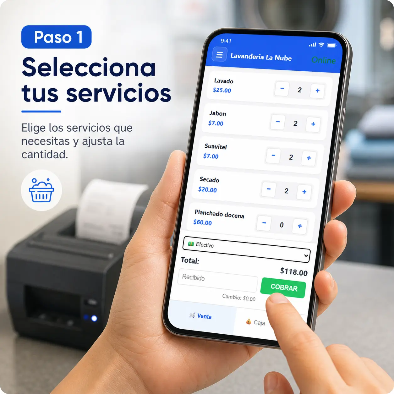 Selección de servicios configurados en LavandaPOS